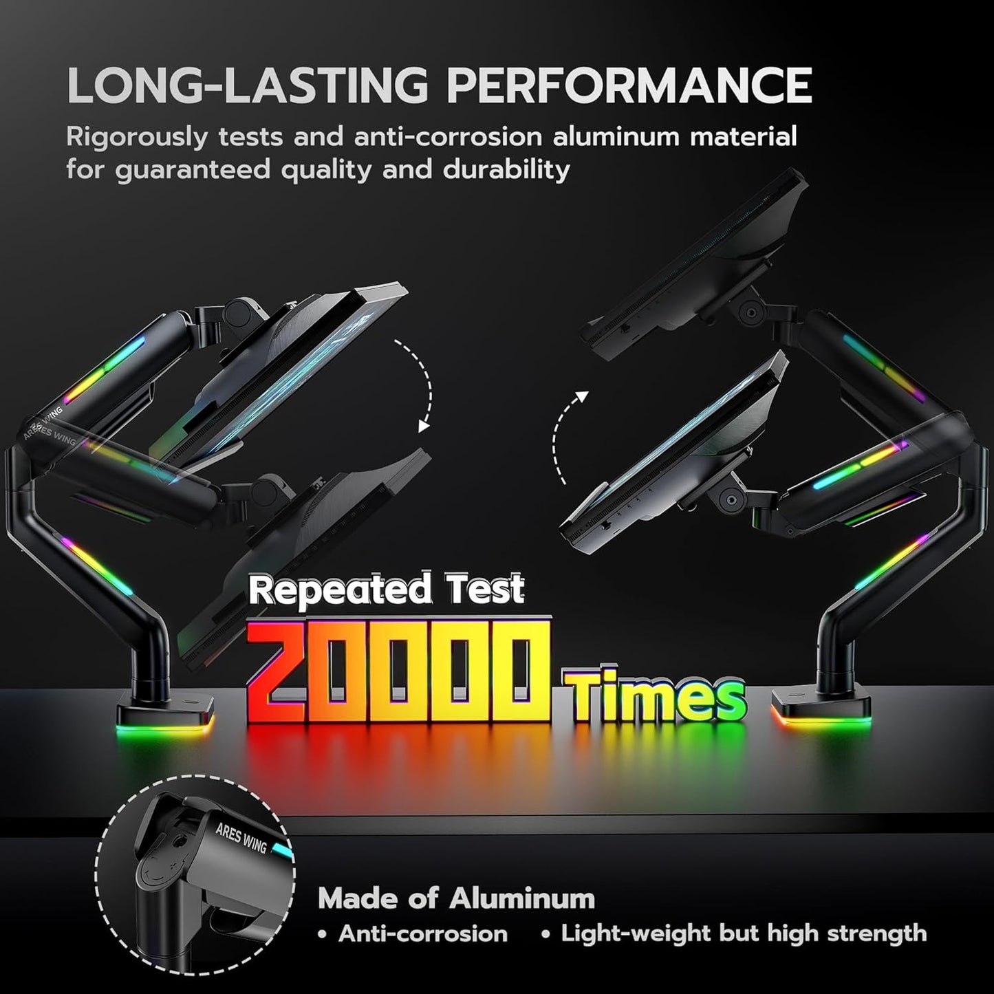 Ultrawide Monitor arm for 17-49'' Heavy Duty Screen up to 44lbs, Gas Spring Single Monitor Arm with RGB Light, Adjustable Gaming Computer Monitor Arm for Desk, Black