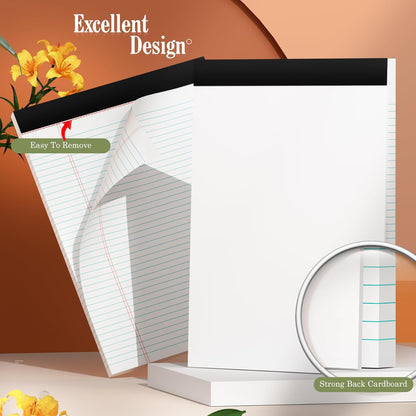 White Legal Pads 8.5 x 11 Writing Note Pads 9/32'' College Ruled & Double-Sided Printing - 30 Sheets Premium Thick Paper - 38 Lines Perforated Notepads 8.5 x 11'' 6 Pack for Office, Homework