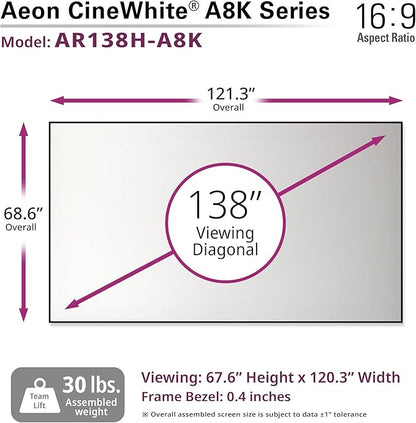 Elite Screens Aeon CineWhite A8K, 138-INCH Diag, 16:9 Aspect Ratio, ISF Certified 8K Ultra HD Home Theater Fixed Frame Edge Free Projection Sound Transparent Perforated Weaved, AR138H-A8K