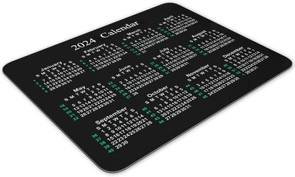 2024 Calendar Horizontal Non-Slip Rubber Mouse Pad， Calendar Black Mouse Mat Mouse Pad Office Gaming Mousemat 9.5 inch x 7.9 inch