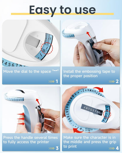 Label KINGDOM Embossing Label Maker with 5 Rolls 3D Embossing Tape, Label Maker Embossing Portable Vintage 3D Embossing Label Printer Waterproof for Home Office School and DIY, Blue