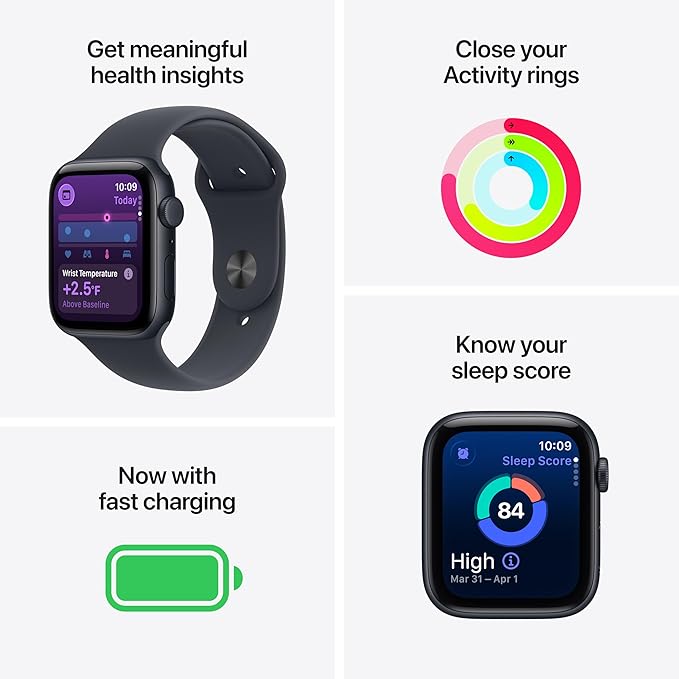 Apple Watch SE 3 [GPS + Cellular 44mm] Smartwatch with Midnight Aluminium Case with Midnight Sport Band - M/L. Fitness and Sleep Trackers, Heart Rate Monitor with AppleCare+ (2 Years)