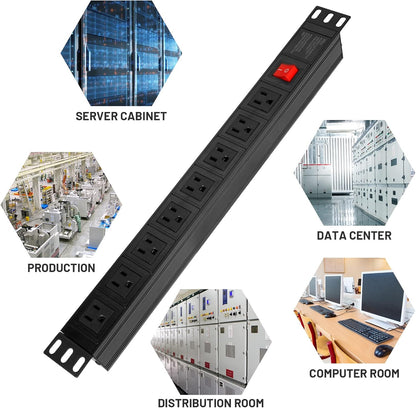 BTU Power Strip Surge Protector Rack-Mount PDU, 8 Right Angle Outlets Wide-Spaced, Mountable Power Strip Heavy Duty for Server Racks, Commercial, 300J (Black 6FT)