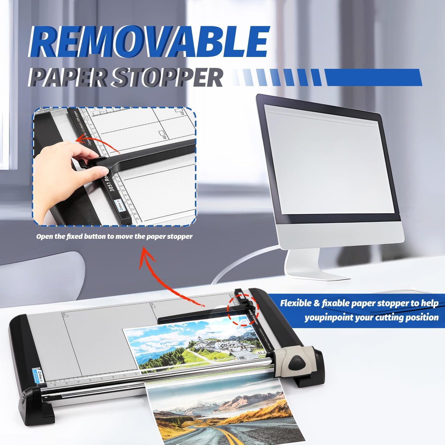 Rotary Paper Trimmer, 15 Sheets Heavy Duty Paper Trimmer, 480mm(18.90") Cutting Length, Commercial Grade Rotary Paper Cutter for Home/Office/School, Black & Silver