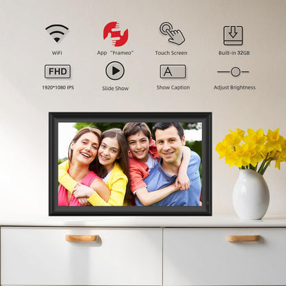 FRAMEO 15.6 inch Digital Picture Frame,Large WiFi Photo Frame 32GB,FHD IPS Touch Screen, Wall-Mounted,Share Photo/Video, Living Room Elderly Parents Birthday