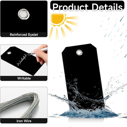 1000 Pieces Plastic Shipping Tags with Wire Labeling Tags Waterproof Hang Tags with Reinforcement Hole Writable Luggage tag Loops for Equipment Inventory Parts Garage (Black, 4 3/4" x 2 3/8")