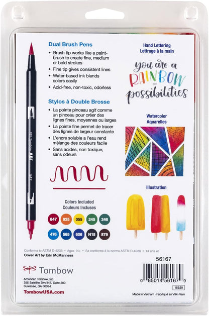Tombow Dual Brush Marker 10-Piece Set: Primary