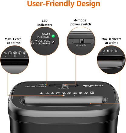 Amazon Basics 8-Sheet Cross Cut Paper Shredder and Credit Card Shredder - Black