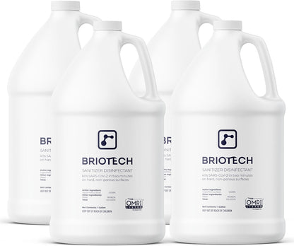 BRIOTECH Sanitizer Disinfectant Hypochlorous, Kill 99.99% of Viruses & Bacteria, Control Mold, Eliminate Odor, Gentle for Nursery & Play Rooms, Food Contact Surface Sanitizer, 1 Gallon Refill (4 Pack)