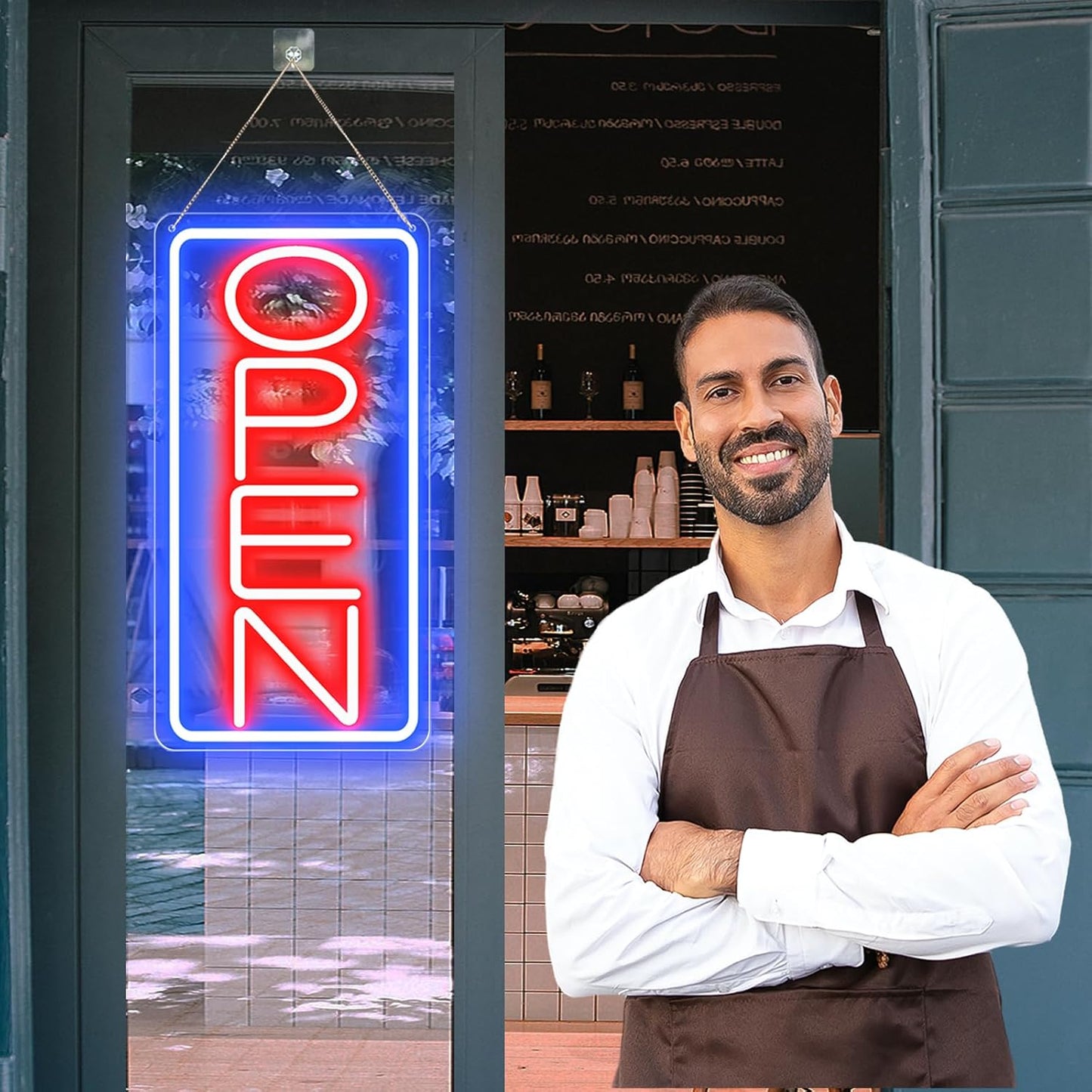 22" X 11" Led Neon Open Signs for Business, Large Open Signs, Plug In Electric Light Up with ON/OFF Switch, Ultra Bright Open Sign for Bar Salon Coffee Stores Club Hotel (Vertical)