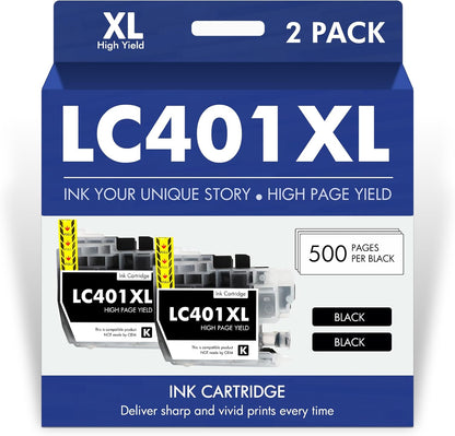 LC401XL LC401 MFC-J1010DW Black Ink Cartridges Compatible for Brother LC 401 XL MFC-J1010DW MFC-J1170DW MFC-J1012DW MFC-J1800DW MFC J1010DW Printer (High Yield, 2 Pack)