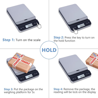 QP Shipping Scale, 86lb/0.1oz High Accuracy Digital Postal Scale for Packages, Hold/Tare Function, Backlit LCD Display, Flip-up Holder, Postage Scale, Mail Scale, Battery & Tape Measure Included