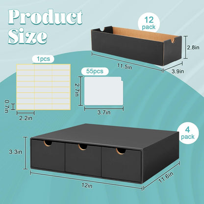 Cholemy Trading Card Storage Box 15000+ with 70 Cardboard Storage Divider, Label Sticker for Collection Compatible with TCG, Sport Cards(4 Row, 3 in A Row,Black)