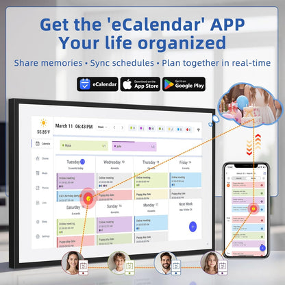 21.5 Inch Digital Calendar, Electronic Chore Chart, Smart Weekly and Monthly Planner 1920 * 1080P IPS Touchscreen Wall and Desk Calendar for Family Schedules, Black