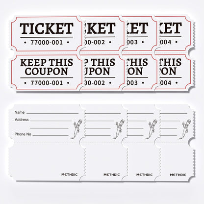 Methdic 2000 White Double Raffle Tickets Roll, Ticket for Events, Entry, Class Reward, Fundraiser & Prizes