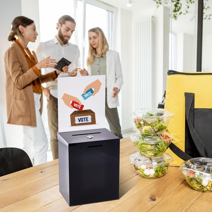 Marsui Acrylic Suggestion Box Large Donation Box 16 x 6.7 x 5 Inch Safe Ballot with Lock and Sign Holder for Voting Charity Business Cards Collection Display Ticket Comment(Black)