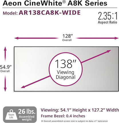 Elite Screens Aeon CineWhite A8K Wide, 138-INCH DIAG, 2.35:1 Aspect Ratio, Acoustically Transparent Perforated Weave, AR138CA8K-WIDE