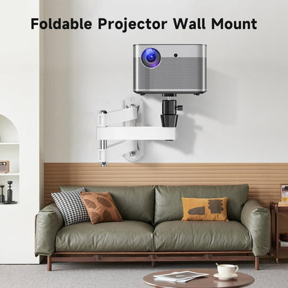 suptek Universal Foldable Projector Wall Mount - Adjustable Bracket for Projectors, Compatible with 1/4", M4 & M6 Screws, Heavy-Duty & Space-Saving Design, White, MA1330YTW