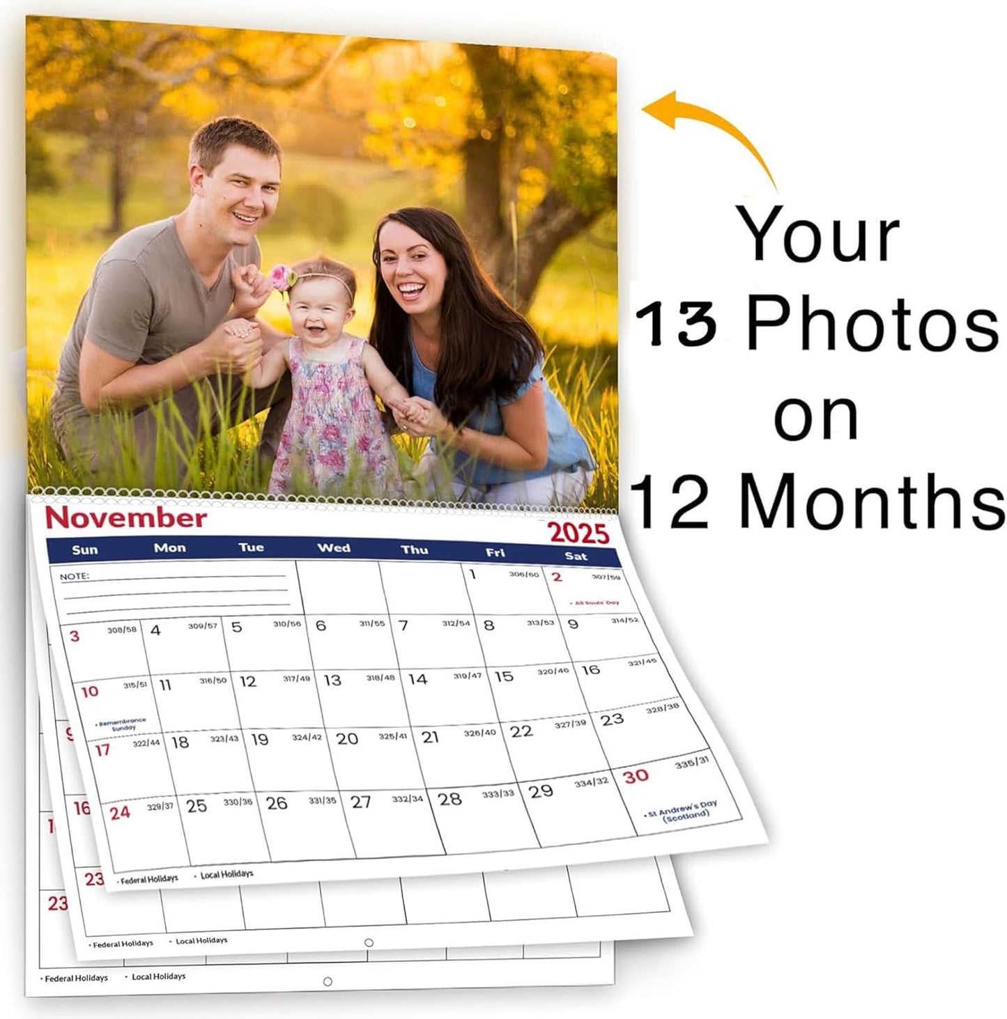 Custom Calendar 2026 for Home & Office - Print Your 13 Memories,Make Your Own Personalized Calendar Customized Christmas Gift &use your photo (Wall Calendar2, 11x17 Inch)