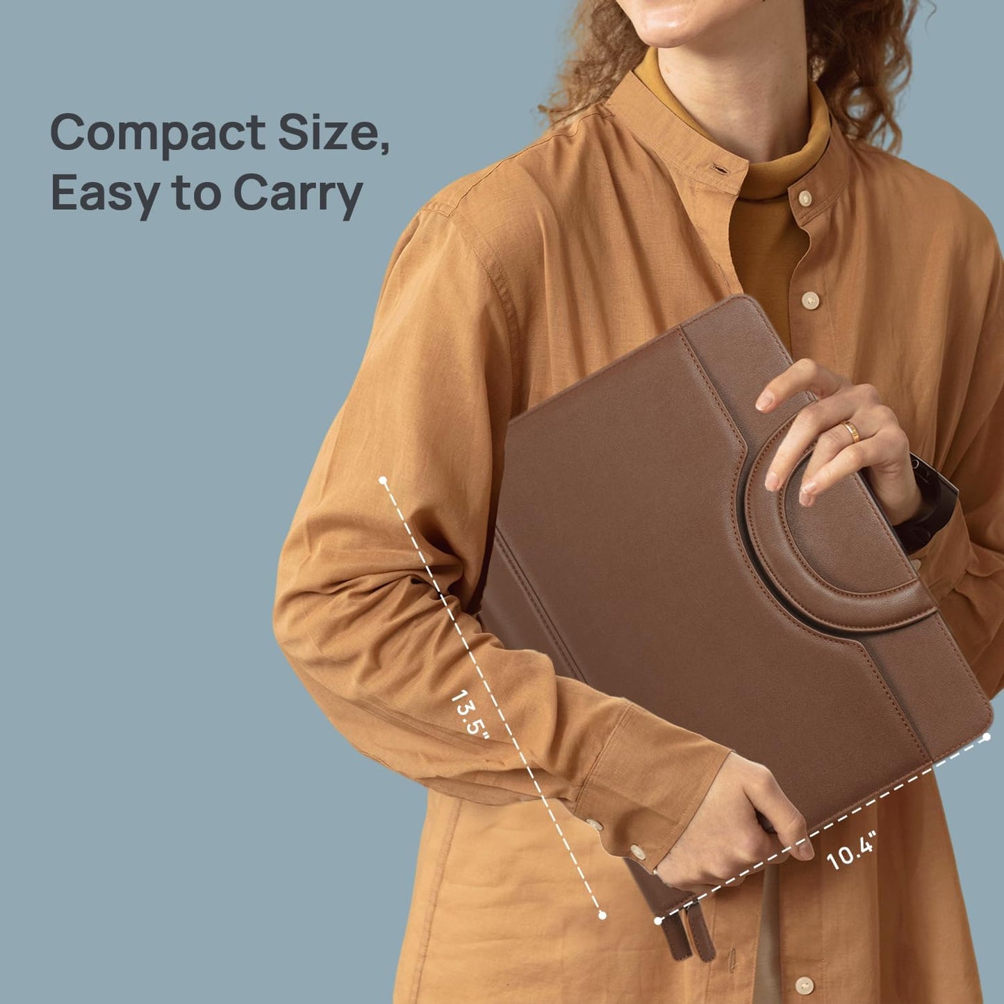 POPRUN Portfolio Binder with Zipper, Leather Padfolio Document Organizer with Storage, Professional Business Briefcase Ideal for Meeting Presentation Work-Includes 50 Sheet Writing Pad, Brown