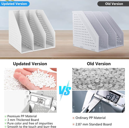 SAYEEC 2Pcs Collapsible Plastic Magazine File Holder Vertical Binder Storage Organizer for Desk Sturdy Upright Desktop Magazine Organizer Folder Rack for Office School Home (3 Compartments, Gray)