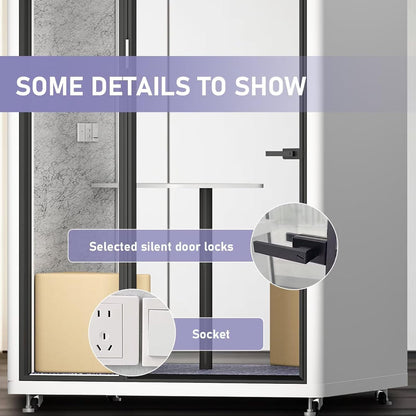 Office Sound Booth with Audio Privacy - Portable Soundproof Booth with White Modern Style,Movable Room with Light,Ventilation,Socket for Game,Private Chat Room,Independent Office(59.05IN)