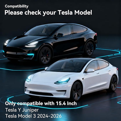 OZPYKAE 2 Pcs/Set Screen Protector for Tesla Model Y Juniper & Model 3 (2024~2026),15.4 Inch No Glare & Fingerprint Matte Tempered Glass Protector for Model 3 /New Model Y Juniper Accessories With Installed Kit