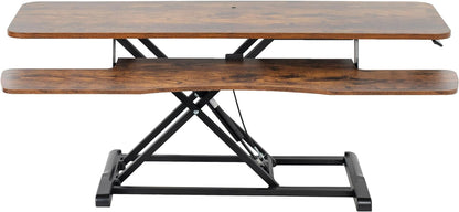 VIVO 48 inch Desk Converter, K Series, Height Adjustable Sit to Stand Riser, Dual Monitor and Laptop Workstation with Wide Keyboard Tray, Rustic Vintage Brown Top, Black Frame, DESK-V048KN