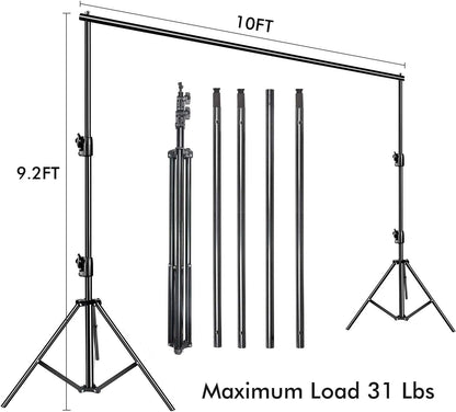 SLOW DOLPHIN Photo Video Studio 10ft (W) x 9.2ft (H) Heavy Duty Adjustable Photography Backdrop Stand Background Support System Kit with Carry Bag
