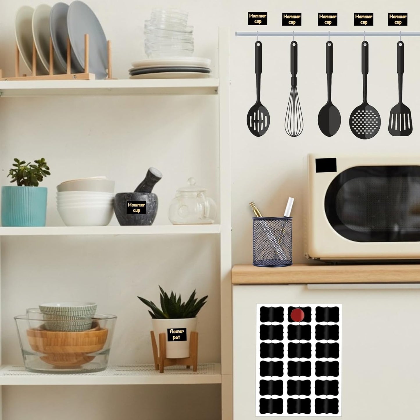 Chalkboard Labels, 72 Pcs Waterproof Reusable Chalk Stickers with Erasable Chalk Marker for Jars, Storage Bins, Kitchen, Parties, Weddings, Craft Rooms