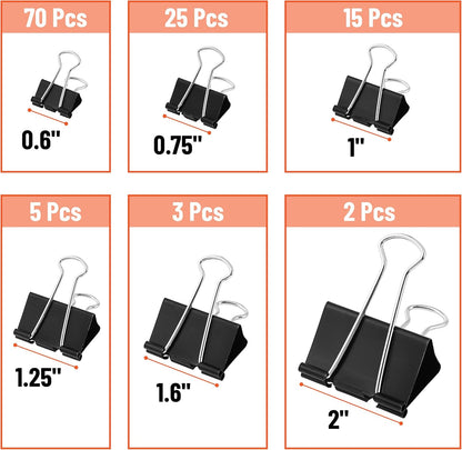 Mr. Pen- Binder Clips, 120 Pcs, Assorted Sizes, Black, Medium, Small, Office Supplies, Paper Clips