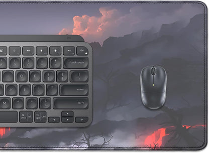 Volcano and Cherry Blossoms Desk Pad Mouse Pad,Large Nature Mouse Mat with Stitched Edges,Non-Slip Rubber Base Mousepad for Office PC Keyboard Laptop and Home Work Desk Mat(27.5X11.8 in)