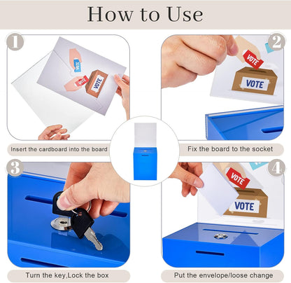 Marsui Acrylic Suggestion Box Large Donation Box 16 x 6.7 x 5 Inch Safe Ballot with Lock and Sign Holder for Voting Charity Business Cards Collection Display Ticket Comment(Blue)