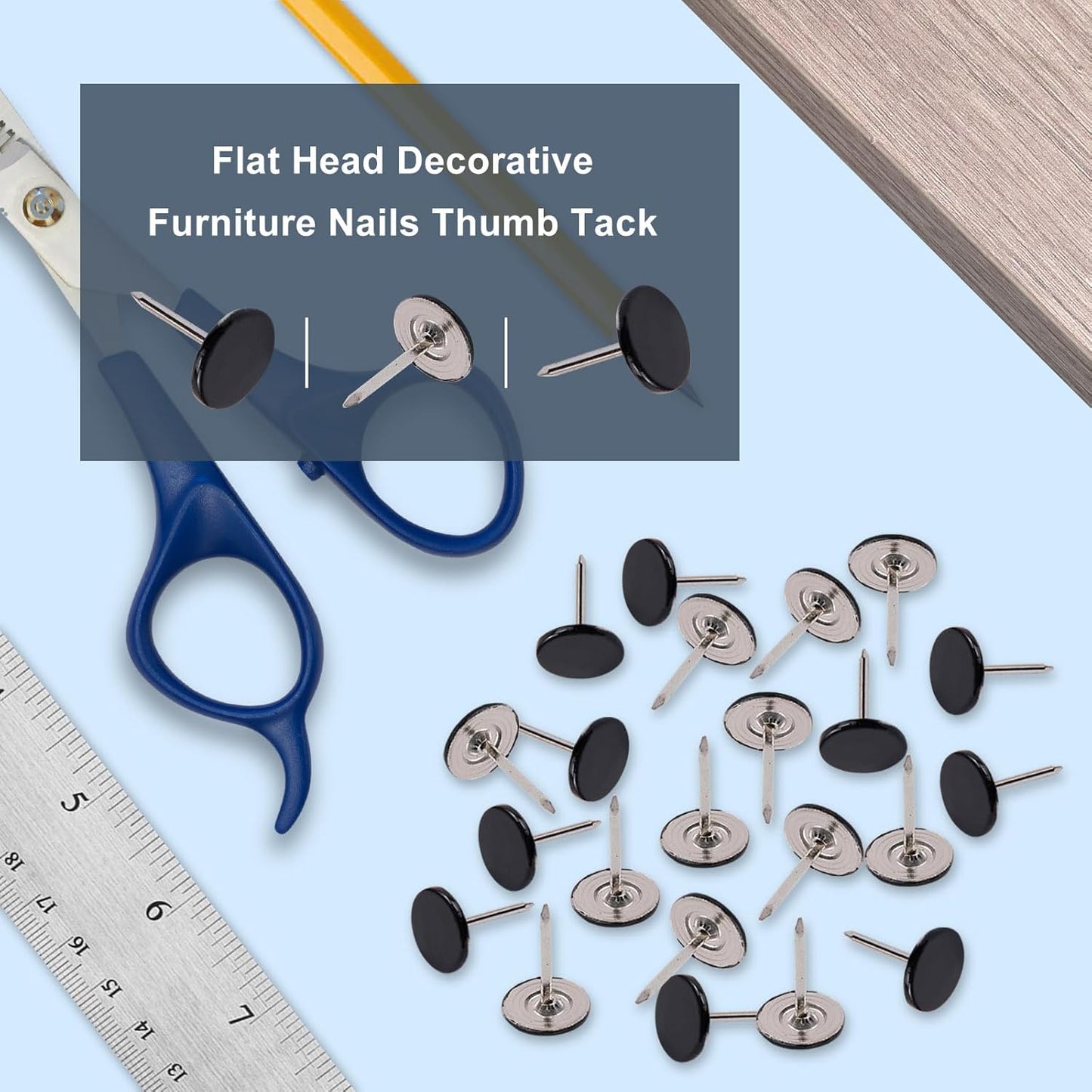100Pcs Flat Head Upholstery Tacks Home Furniture Decor Tack Upholstery Nails Flat Push Pins Flats Thumb Tacks Black (11mmx17mm)