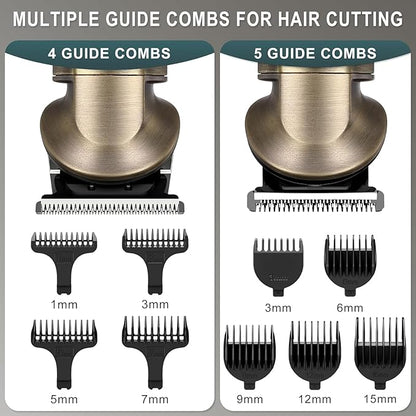 Hatteker Beard Trimmer Kit Professional Hair Clipper Zero Gapped T-Blade Electric Razor Shaver for Nose Ear Body Face Mustache Trimmer for Men Cordless Grooming Kit 8 in 1