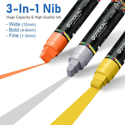 GOTIDEAL Window Markers for Glass Washable,Jumbo Chalk Markers for Blackboard,Car Marker for Auto,Chalkboard,Glass,Mirror,Calendar,School Painting,18 Colors Car Paint Pens with Metallic Colors(10mm)