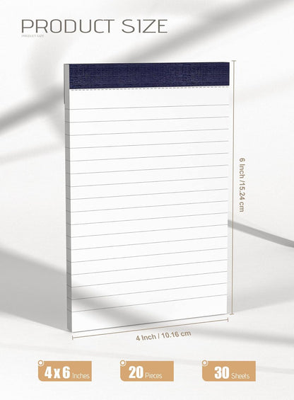 Note Pads 4x6 In Lined Writing Notepad for Office Supplies College Ruled To Do List Notepads Grocery List Note Pad Writing Pads for Work Office Memo Pads Scratch Pads for Writing 30 Sh/Pad 20 Pads/Pk