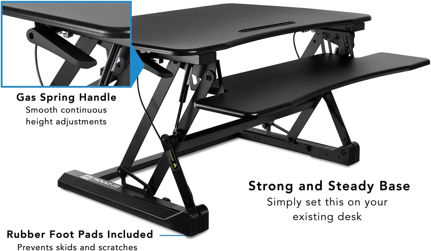 Mount-It! Standing Desk Converter with Keyboard Tray | 35" Adjustable Sit-to-Stand Desktop Riser for Dual Monitors and Laptops | Ergonomic Stand Up Desk Converter with Gas Spring | Black