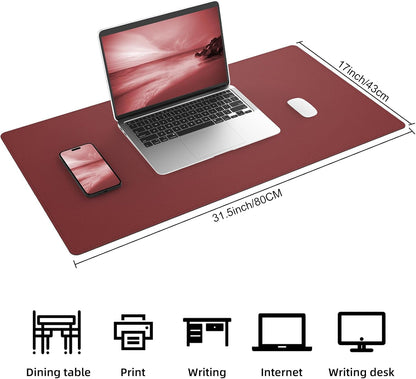 Desk Mat 31.5" x 17" Leather Desk Pad Protector with Natural Cork & PU Leather, Non-Slip Office Desk Mat, Double-Sided Large Mouse Pad, Waterproof Desk Pad for Office&Home (red)