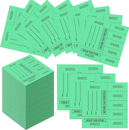 Kosiz 1000 Sheet 5 Bid Raffle Tickets Chinese Auction Tickets Sheets Auction Fundraiser Ticket Numbered with Name and Phone Number Per Sheet Raffle Tags for Silent Auction(Green)