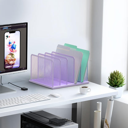 Kuntine.B Desk File Organizer Upright Mesh Desktop Organizer File Sorter Office Organization File Holder for Home, Office & Classroom (Purple, 1 Pack 5-Section)