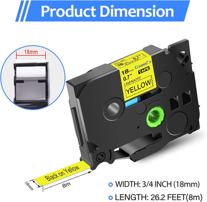 6PK 18mm Yellow Label Tape Compatible for Brother P-Touch Label Maker Tape TZe-641 TZe TZ Label Tape TZ-641 TZe641 18mm 0.7'' Laminated Black on Yellow for PT-D400 D410 D600 D610BT D460BT