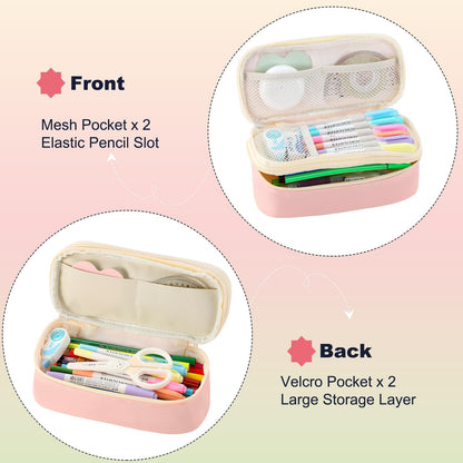 Pencil Case for Girls Kids Teens Adults Big Pencil Bag with Zipper Big Pen Pouch Large Stationery Pen Case Organizer for School Pink