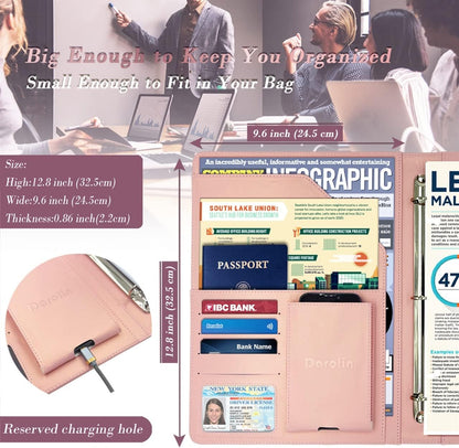 Darolin Business/Resume Portfolio Folder Binder, Padfolio with 3 Ring Binder, Interview/Conference/Legal Document Organizer, Leather Portfolio Padfolio for Women/Men-RG