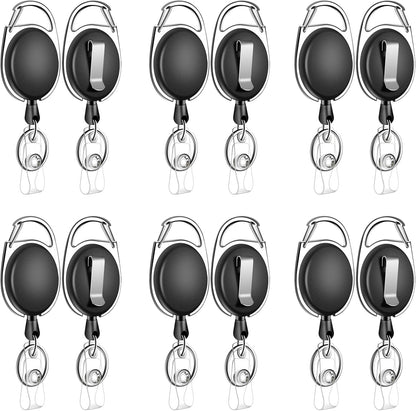 6 Pack Retractable ID Badge Holder Badge Reel with Carabiner and Belt Clip Badge Reels Retractable with Key Chain for Office Worker Doctor Nurse