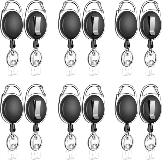 6 Pack Retractable ID Badge Holder Badge Reel with Carabiner and Belt Clip Badge Reels Retractable with Key Chain for Office Worker Doctor Nurse
