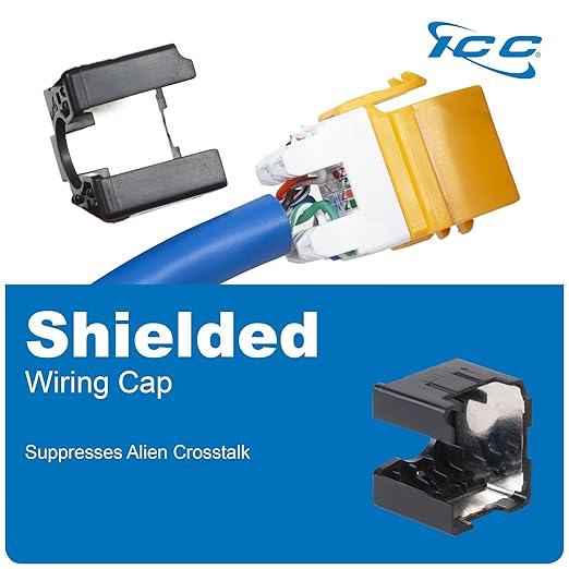 ICC CAT6A Keystone Jack with Slim Profile 180 Degree Punch Down, 10Gbps RJ45 UL Listed PoE++ TAA Compliant for Wall Plate or Patch Panel, Works with JackEasy Termination Tool, Black 25 Pack