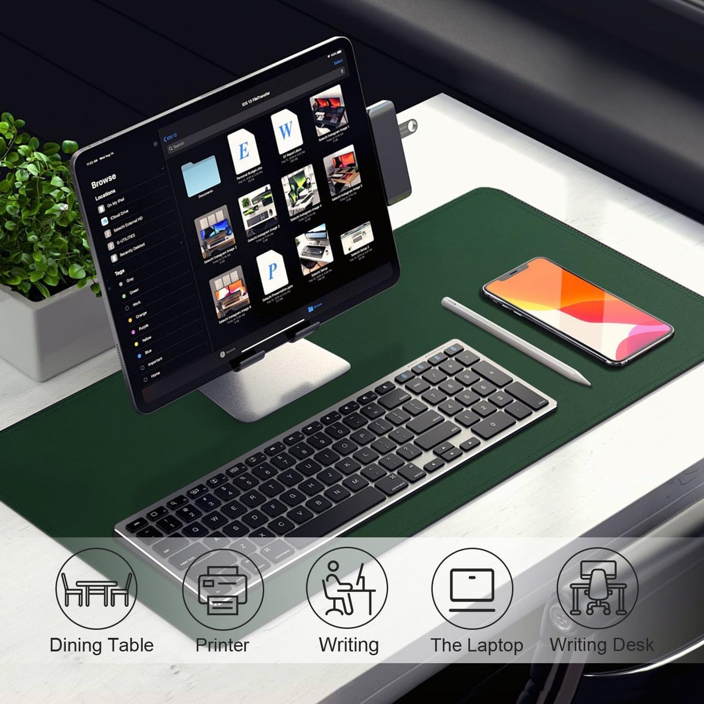 Leather Desk Pad Protector, 39.4'' X 17'' Large Mouse Pad, Office Desk Mat, Non-Slip PU Leather & Suede Base Desk Blotter, Laptop Desk Pad, Desktop Mat for Office Home, Blackish Green