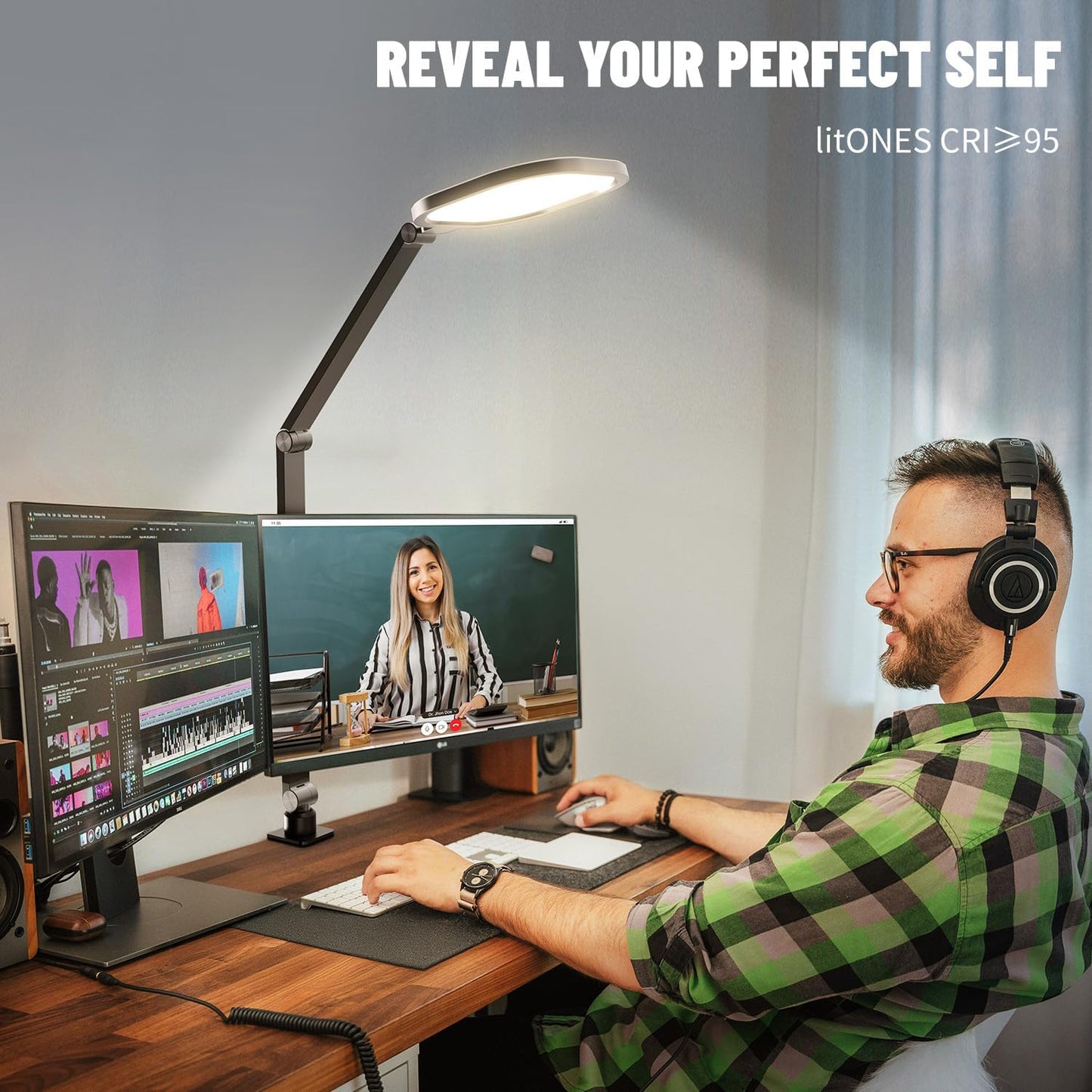 Desk Lights for Home Office, 1200 Lumen LED Desk Lamps with Clamp, Highly Eye-Caring Video Conference Light for Computer, 3 Color 10 Brightness Levels for Ideal Lighting, Remote, Memory & Timer