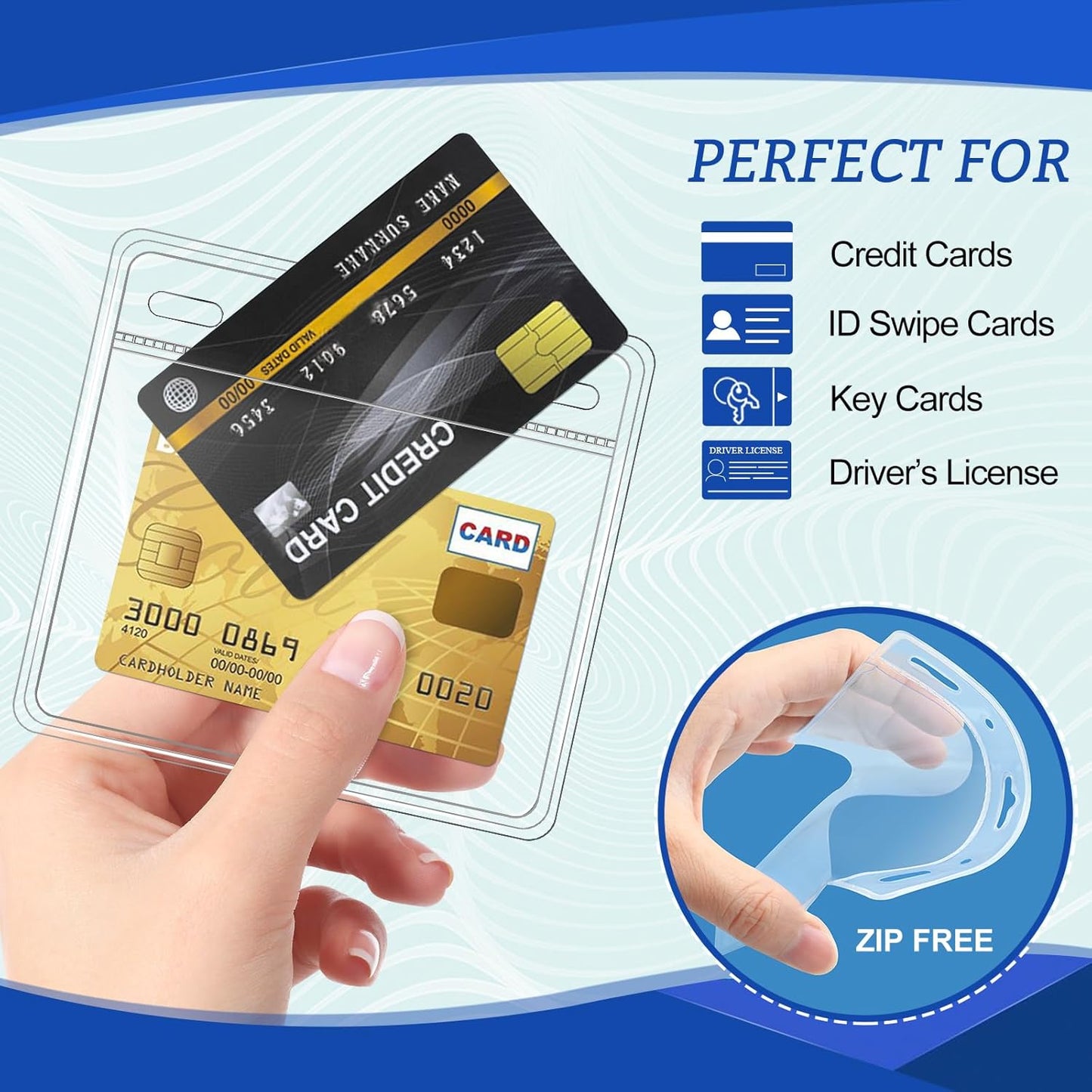 50 Pcs Card Protector ID Name Badge Holder 4 x 3 Inches Clear Plastic Horizontal No Zipper ID Card Holder